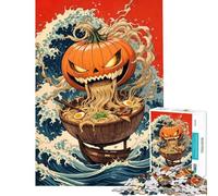 for Adults 1000 Piece Jigsaw Puzzle Halloween Pumpkin Ramen Ukiyo-e Puzzle for Adults Hands-on Game Precision Cutting Fun at Home Activities, (Size 50x75cm)