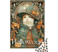 for Adults 1000 Piece Jigsaw Puzzle Halloween Witch Cat Art Print-1 Adult Jigsaw Toy Wall Decor Difficult Challenge Fun at Home Activities, 52x38cm/1000pcs