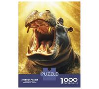 for Adults 1000 Piece Jigsaw Puzzle Hippo Roar in Golden Light Jigsaw Brain Teaser Game Home Decoration Unique Birthday And Xmas Gifts 38x26cm/1000pcs