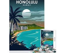for Adults 1000 Piece Jigsaw Puzzle Honolulu Hawaii at Night Shared Joyful Home Experience Wonderful Festive (38X52cm)