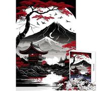 for Adults 1000 Piece Jigsaw Puzzle Japan Landscape Watercolor Shared Joyful Home Experience Wonderful Festive (50X75cm)