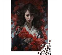 for Adults 1000 Piece Jigsaw Puzzle Japanese Woman in Kimono with Flowers Puzzles for Adults Toy Wall Decor Pattern Assembly Unique Birthday And Xmas Gifts 70x50cm/1000pcs
