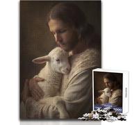 for Adults 1000 Piece Jigsaw Puzzle Jesus Christ Holding A Lamb Enjoy Peaceful Quiet Moments High Accuracy Cutting Craft Play Toy Size 38x52cm
