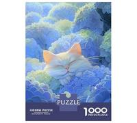 for Adults 1000 Piece Jigsaw Puzzle Kitty Sleep in Hydrangeas Jigsaw Puzzle Brain Teaser Game Hand Speed Race Fun Activities at Home 70x50cm/1000pcs