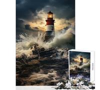 for Adults 1000 Piece Jigsaw Puzzle Lighthouse in Stormy Seas Shared Joyful Home Experience Wonderful Festive (38X26cm)