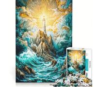 for Adults 1000 Piece Jigsaw Puzzle Lighthouse on Rocky Coast with Radiant Light Fun Games Parent-child Interaction Every Piece Is Unique 38x52cm