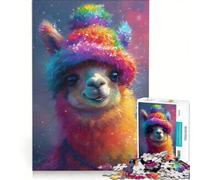 for Adults 1000 Piece Jigsaw Puzzle Llama Laughing in A Rainbow Hat Fun Games Parent-child Interaction Every Piece Is Unique 50x75cm