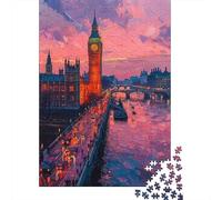 for Adults 1000 Piece Jigsaw Puzzle London Sunset Painting Adult Jigsaw Toy Wall Decor Difficult Challenge Fun at Home Activities, 70x50cm/1000pcs
