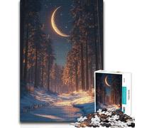 for Adults 1000 Piece Jigsaw Puzzle Magical Winter Forest With Crescent Moon Presents for Women Impossible Game for And 14 Years And over (size 50x75cm)