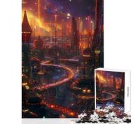 for Adults 1000 Piece Jigsaw Puzzle Mars City Night Astronaut Home Decoration Toys Art Work Gift Educational Game Fun at Home Activities, Size 38x26cm