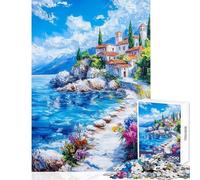 for Adults 1000 Piece Jigsaw Puzzle Mediterranean Coastal Village Hands-on Game Stress Reliever Home Decoration Toys Improving Love between Couples (50x75cm)
