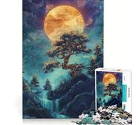 for Adults 1000 Piece Jigsaw Puzzle Moonlit Waterfall Bonsai Tree Japan Hands-on Game Fun Activities at Home Deal As Gifts for The Whole Family 50x75cm