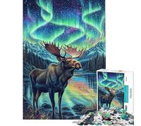 for Adults 1000 Piece Jigsaw Puzzle Moose Under Aurora Borealis Jigsaw 1000 Pieces Impossible Game Great Gifts for Games Precision Cutting (Size 38x52cm)
