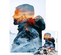 for Adults 1000 Piece Jigsaw Puzzle Mountain Man Double Exposure Shared Joyful Home Experience Wonderful Festive (50X75cm)
