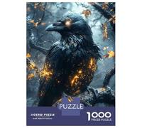 for Adults 1000 Piece Jigsaw Puzzle Mystical Raven with Glowing Feathers Adult Jigsaw Toy Wall Decor Difficult Challenge Fun at Home Activities, 38x26cm/1000pcs