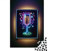 for Adults 1000 Piece Jigsaw Puzzle Neon Champagne Glass Wall Art Adult Puzzles Hands-on Game Birthday Present Fun at Home Activities, 70x50cm/1000pcs