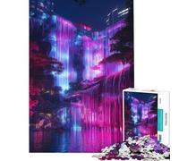 for Adults 1000 Piece Jigsaw Puzzle Neon Waterfall Cityscape Jigsaws for Adults Relax Games Difficult Challenge Fun at Home Activities, (Size 50x75cm)