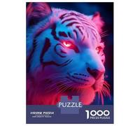for Adults 1000 Piece Jigsaw Puzzle Neon White Tiger Portrait Puzzle for Adults Relaxing Games Birthday Present Unique Birthday And Xmas Gifts 38x26cm/1000pcs