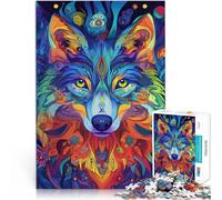 for Adults 1000 Piece Jigsaw Puzzle Neon Wolf Made of cardboard for age 14 years and over Antistress Vacation at home Killing time Family Fun Gift。size:38x52cm/14.96x20.47inch