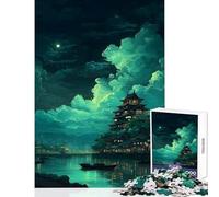 for Adults 1000 Piece Jigsaw Puzzle Nighttime Japanese Castle Landscape Shared Joyful Home Experience Wonderful Festive (50X75cm)