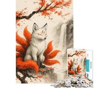 for Adults 1000 Piece Jigsaw Puzzle Nine-tailed Fox by Waterfall Fun at Home Activities, Presents for Women Fun Games for And from 14 Years And over (38x52cm)