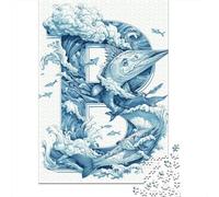 for Adults 1000 Piece Jigsaw Puzzle Ocean Waves Art Print-7 Adult Jigsaw Toy Wall Decor Difficult Challenge Fun at Home Activities, 38x26cm/1000pcs