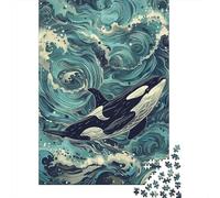 for Adults 1000 Piece Jigsaw Puzzle Orca Whale Ocean Art Print Adult Jigsaw Toy Wall Decor Difficult Challenge Fun at Home Activities, 38x26cm/1000pcs