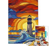 for Adults 1000 Piece Jigsaw Puzzle Original Lighthouse Against The Waves at Sunset Challenging To Complete Family Activities Family Game Suitable for People Aged 14 And Above (38x52cm)