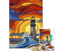 for Adults 1000 Piece Jigsaw Puzzle Original Lighthouse Against The Waves at Sunset Difficult And Challenge A Work of Art Educational Games Suitable for People Aged 14 And Above (38x26cm)