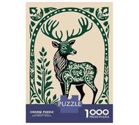 for Adults 1000 Piece Jigsaw Puzzle Ornate Green Deer in Floral Frame Jigsaw for Adults Relax Games Hand Speed Race Fun Activities at Home 70x50cm/1000pcs