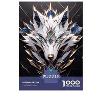 for Adults 1000 Piece Jigsaw Puzzle Ornate Wolf Head with Gemstone Details Jigsaw for Adults Relax Games Hand Speed Race Fun Activities at Home 52x38cm/1000pcs