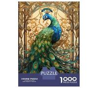 for Adults 1000 Piece Jigsaw Puzzle Peecock Stained Glass Adult Jigsaw Toy Wall Decor Difficult Challenge Fun at Home Activities, 38x26cm/1000pcs