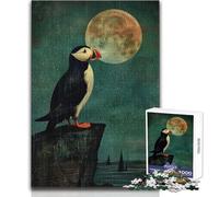 for Adults 1000 Piece Jigsaw Puzzle Puffin in The Moonlight Birthday Present DIY Toys for And 14 Years And over (size 38x26cm)