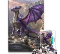 for Adults 1000 Piece Jigsaw Puzzle Purple Dragon on Cliff Family Fun & Game Night Wall Decoration Great Gift (size 50x75cm)