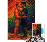 for Adults 1000 Piece Jigsaw Puzzle Rainbow Gay Couple Kiss Jigsaw 1000 Pieces Impossible Game Great Gifts for Games Precision Cutting (Size 50x75cm)