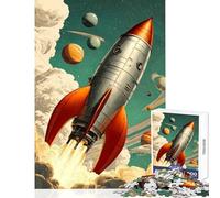 for Adults 1000 Piece Jigsaw Puzzle Retro Rocket Launching Into Space Brain Teaser Game Learning Educational DIY Toys Unique Birthday And Gifts (52X38cm)