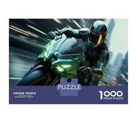 for Adults 1000 Piece Jigsaw Puzzle Rider in Green Motorcycle Suit Jigsaw for Adults Family Game Improve Memory Christmas Birthday Gifts 70x50cm/1000pcs