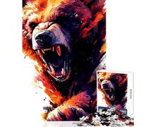 for Adults 1000 Piece Jigsaw Puzzle Roaring Bear Digital Art Home Decoration Toys Art Work Gift Educational Game Fun at Home Activities, Size 38x26cm