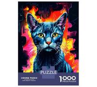 for Adults 1000 Piece Jigsaw Puzzle Russian Blue Cat in Flames Jigsaw for Adults Family Game Improve Memory Christmas Birthday Gifts 38x26cm/1000pcs