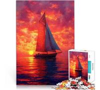 for Adults 1000 Piece Jigsaw Puzzle Sailboat in sunset ocean Made of cardboard for age 14 years and over Train your brain and your hands Christmas game Gifts 。size:26x38cm/10.24x14.96inch