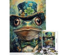 for Adults 1000 Piece Jigsaw Puzzle Saint Patrick's Day Frog Hands-on Game Stress Reliever Home Decoration Toys Improving Love between Couples (38x52cm)