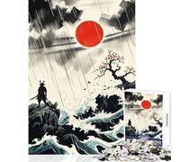 for Adults 1000 Piece Jigsaw Puzzle Samurai in Rain with Rising Sun Shared Joyful Home Experience Wonderful Festive (38X26cm)