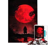 for Adults 1000 Piece Jigsaw Puzzle Samurai Under Blood Moon Toy Intellectual Game Impossible Game for The Whole for Women Men (Size 38x26cm)