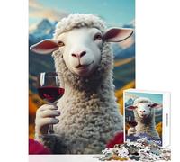 for Adults 1000 Piece Jigsaw Puzzle Sheep with Wine Funny Meme Educational Toy Great Gifts And Toys Family Game Fun Activities at Home Size 50x75cm