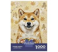 for Adults 1000 Piece Jigsaw Puzzle Shiba Inu with Ramen Painting Jigsaw Puzzle Brain Teaser Game Hand Speed Race Fun Activities at Home 52x38cm/1000pcs