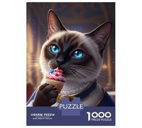for Adults 1000 Piece Jigsaw Puzzle Siamese Cat with Cupcake Jigsaw Brain Teaser Game Home Decoration Unique Birthday And Xmas Gifts 70x50cm/1000pcs