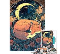 for Adults 1000 Piece Jigsaw Puzzle Sleeping Fox Under Crescent Moon Art Adult Puzzles Brain Teaser Game Home Decoration Challenging Game Gifts (size 50x75cm)