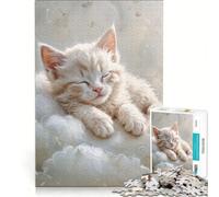 for Adults 1000 Piece Jigsaw Puzzle Sleeping White Kitten on Clouds Hands-on Game Fun Activities at Home Deal As Gifts for The Whole Family 38x26cm