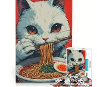 for Adults 1000 Piece Jigsaw Puzzle Sleepy Cat With Midnight Ramen Hands-on Game Fun Activities at Home Deal As Gifts for The Whole Family 38x26cm