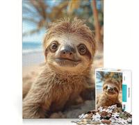 for Adults 1000 Piece Jigsaw Puzzle Sloth Happy at The Beach Educational Games Analysis And Logic Presents for Women 38x26cm